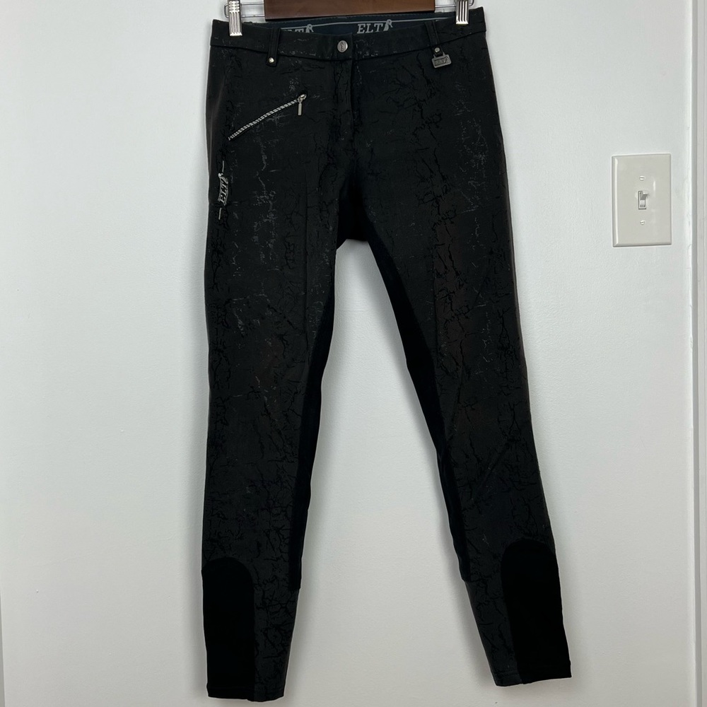 ELT Anthracite Gray Metallic Crackle Finish Equestrian Riding Pants Size 10